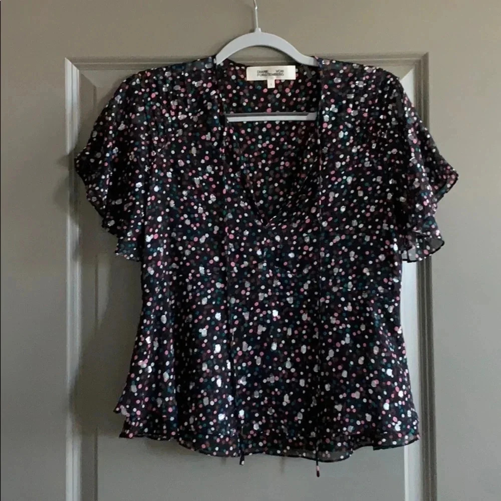 NWOT Diane Von Furstenberg Multicolored Dots Top